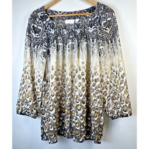 Chico's sz 2 large chicos Brown Animal Print Top cottagecore grannycore